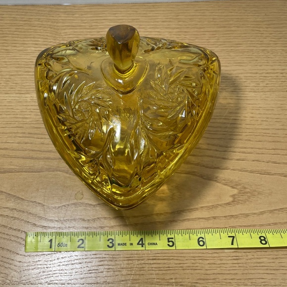 Vintage Indiana Glass Triangle Covered Candy Dish Amber Pinwheel Bowl w Lid MCM - Picture 8 of 9